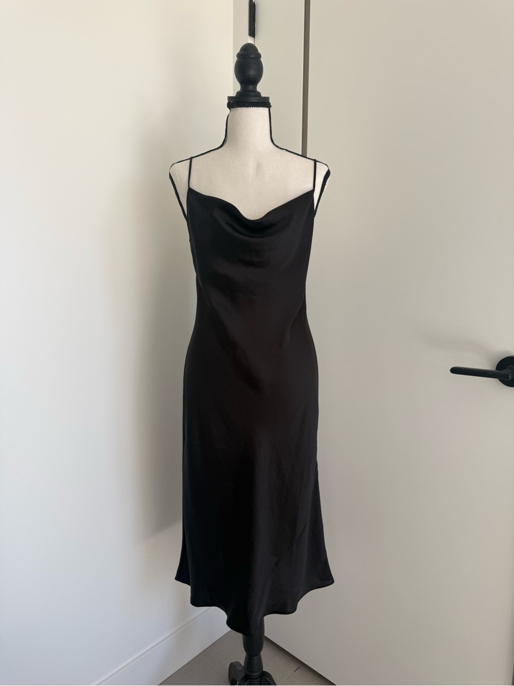 Wilfred Black Slip Midi Dress with Draped Neckline